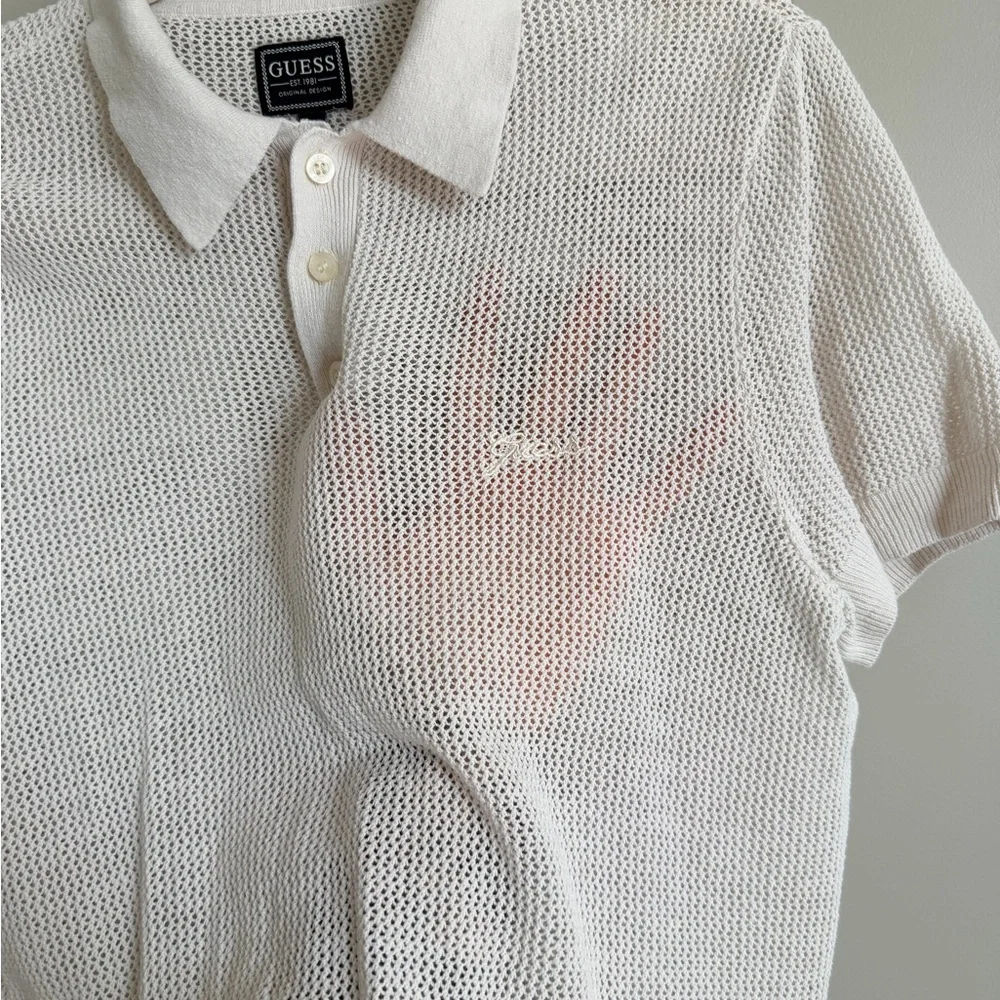 GUESS White Men's Mesh Polo Shirt Size Small